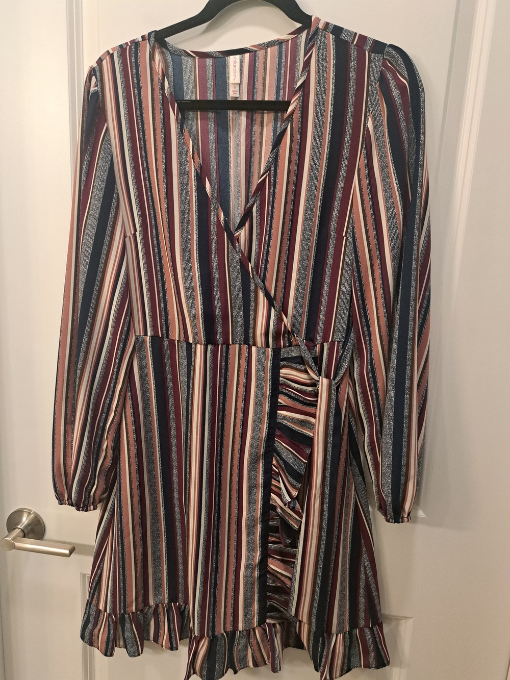 Target Multi-Stripe Wrap Mini Dress - Navy, Burgundy, Cream